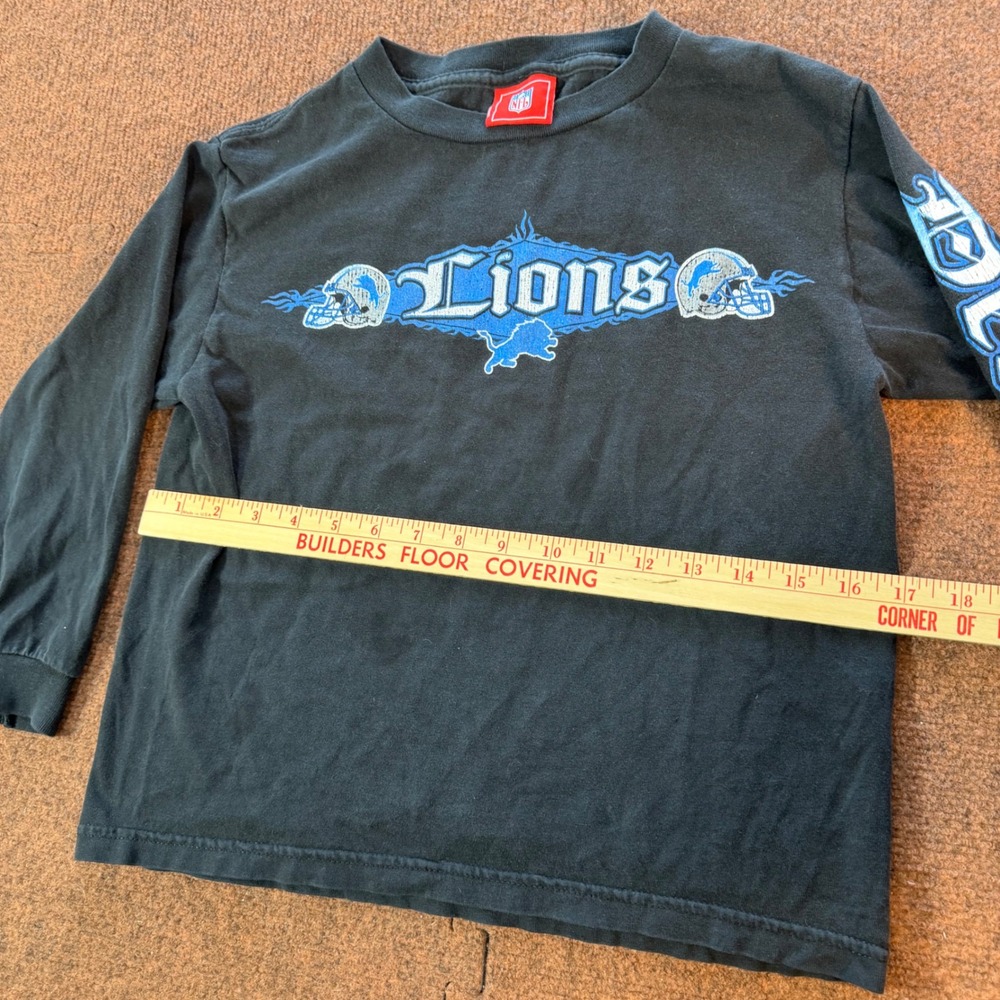 NFL Detroit Lions Kids Long Sleeve T-Shirt Black Graphic Tee Youth Vtg cute fit - Picture 4 of 8